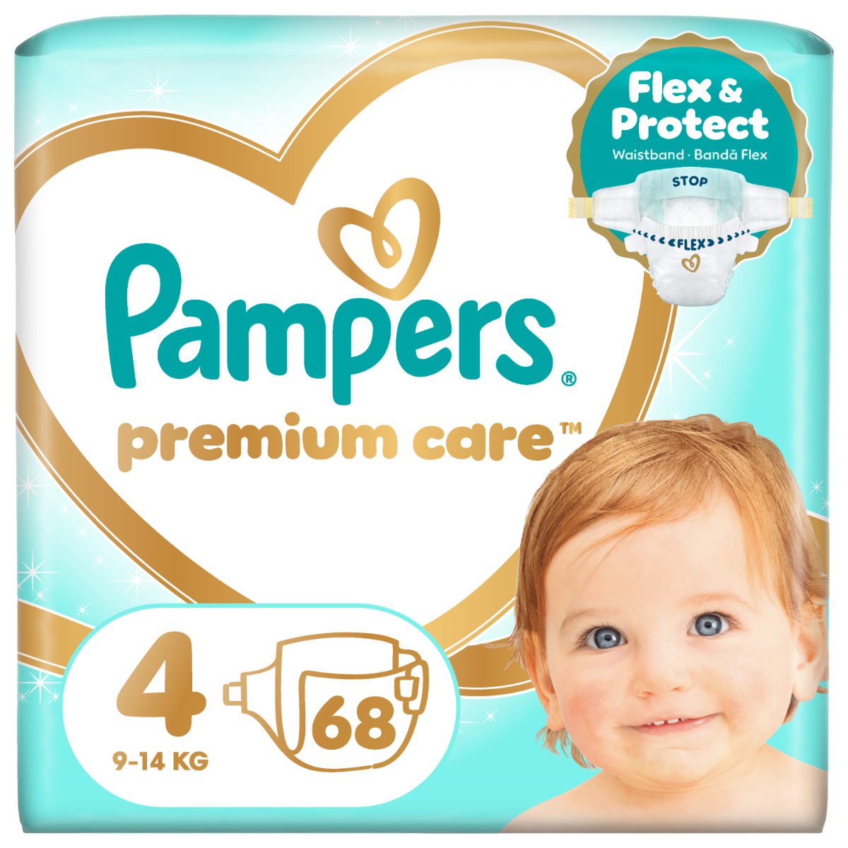 Scutece pentru copii Premium Care Marimea 4 9-14kg, 68 bucati, Pampers