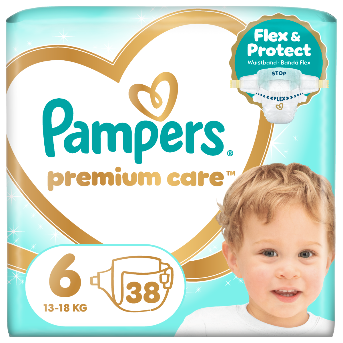 Scutece Premium Care marimea6 13+ kg, 38 bucati, Pampers