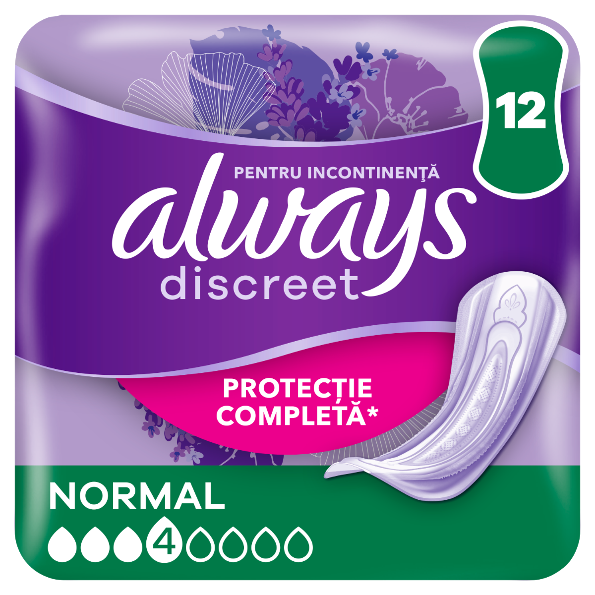 Absorbante pentru incontinenta urinara Discreet Normal, 12 bucati, Always