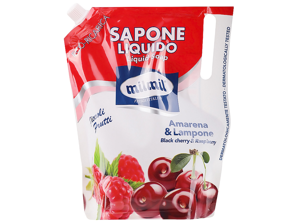 Sapun lichid rezerva eco cu zmerua & cirese amare, 900ml, Mil Mil