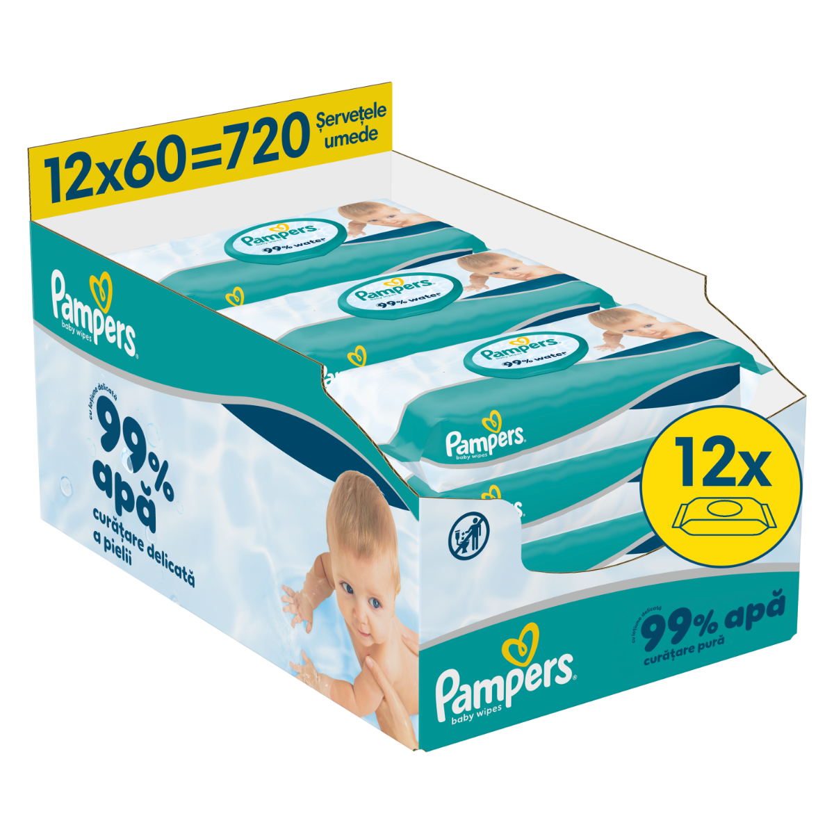 Servetele umede 99% apa cu lotiune usoara, 720 bucati, Pampers