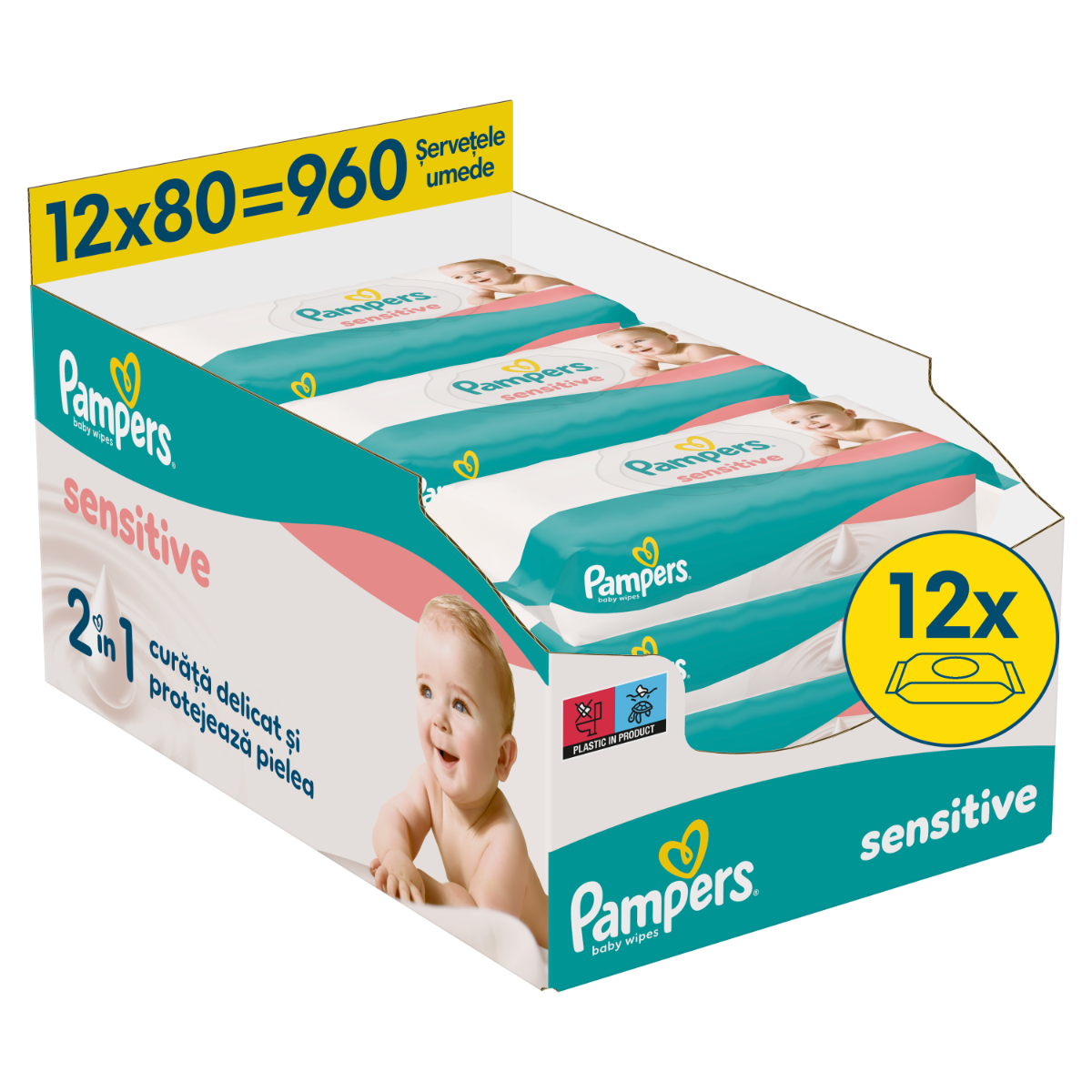 Servetele umede Sensitive, 960 bucati, Pampers