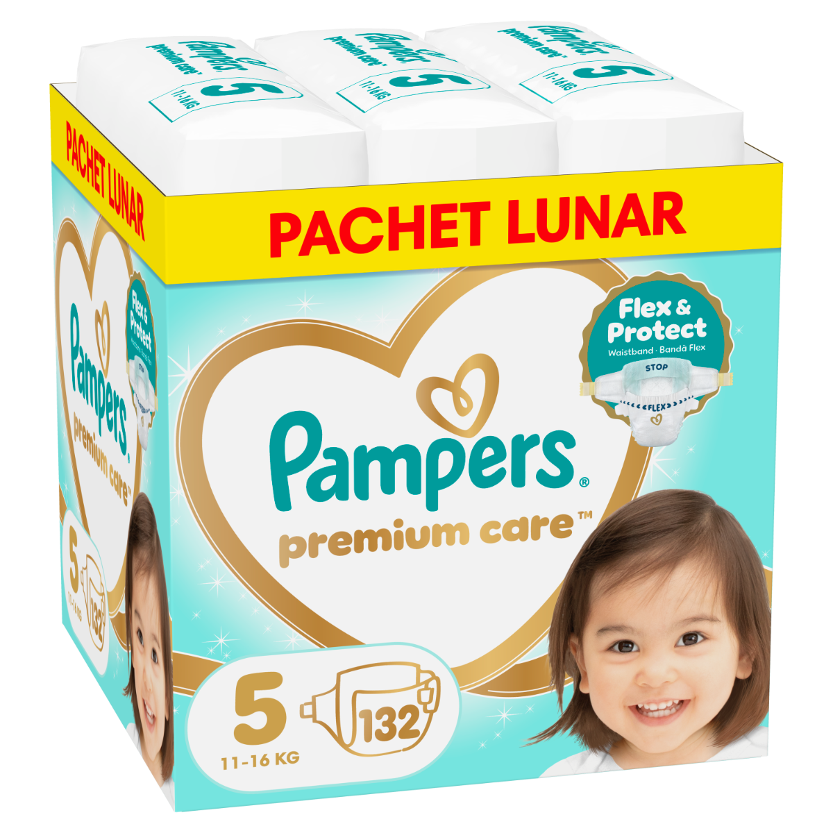 Scutece Premium Care Marimea 5 pentru 11-16 kg, 132 bucati, Pampers