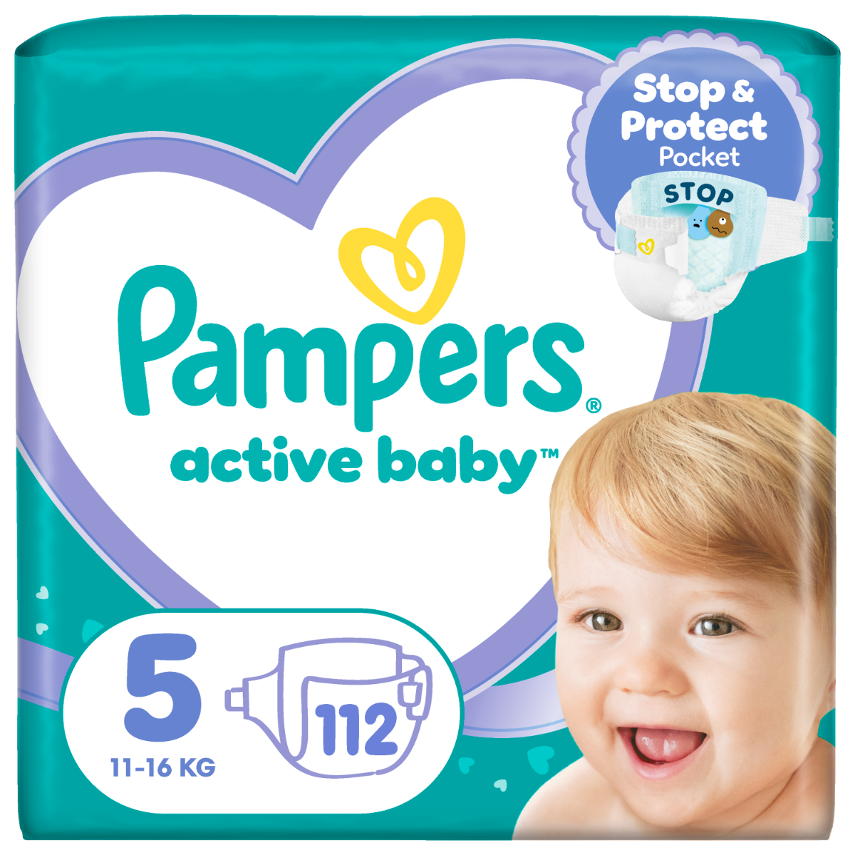 Scutece Active Baby Mega Box Marimea 5 11-16 kg, 112 bucati, Pampers