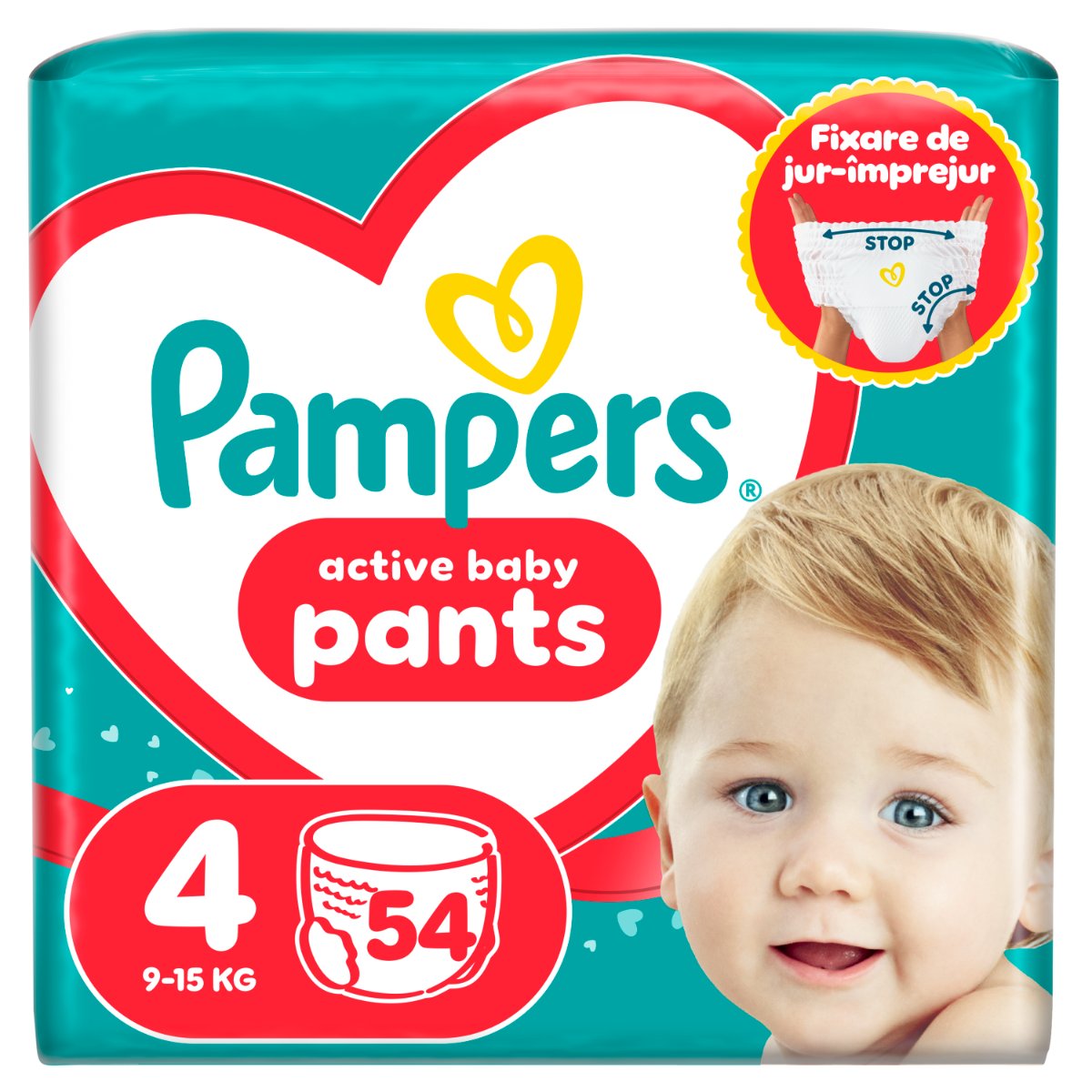 Scutece-chilotel Active Baby Pants Jumbo Pack Marimea 4 pentru 9kg-15kg, 54 bucati, Pampers