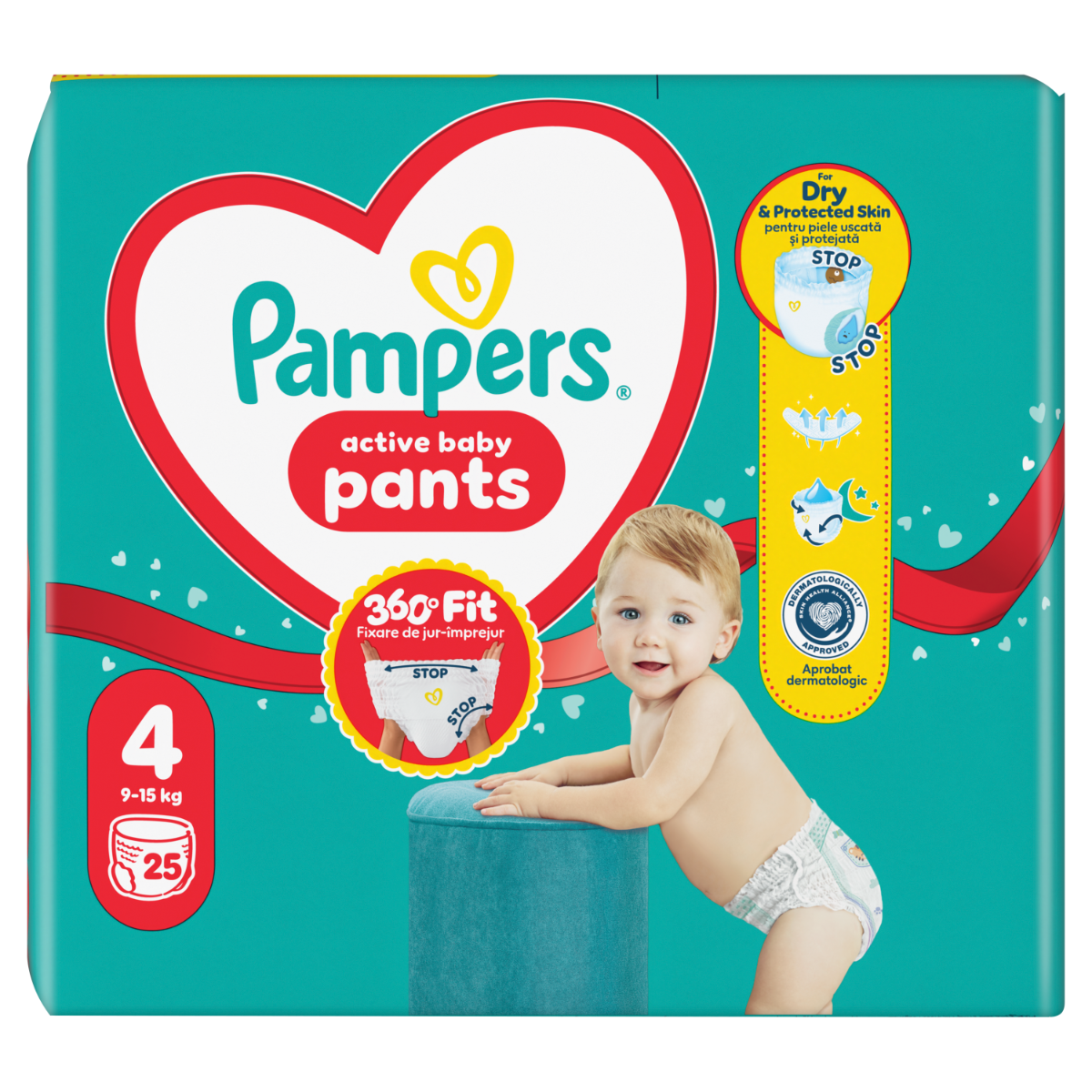 Scutece Active Baby Pants pentru 9-15 kg Marimea 4, 25 bucati, Pampers