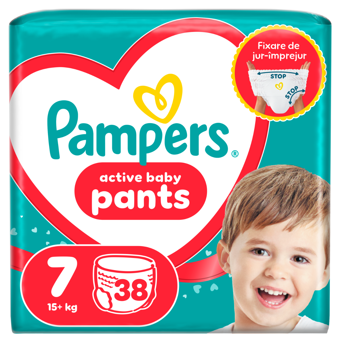 Scutece-chilotel Active Baby Marimea 7 pentru 15+ kg, 38 bucati, Pampers