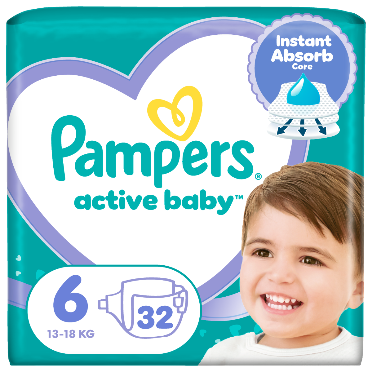 Scutece Active Baby Marimea 6 pentru 13-18kg, 32 bucati, Pampers