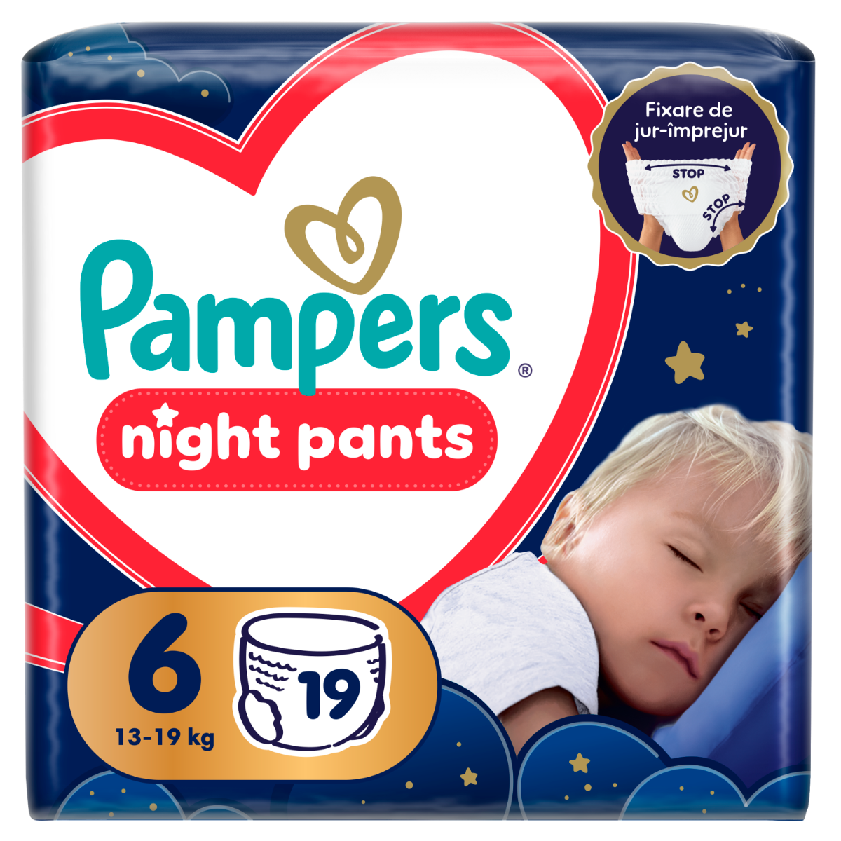 Scutece-chilotel de noapte Night Pants Marimea 6 pentru 15+ kg, 19 bucati, Pampers