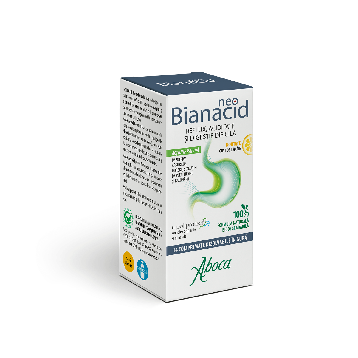 NeoBianacid pentru aciditate si reflux cu gust de lamaie, 14 comprimate, Aboca