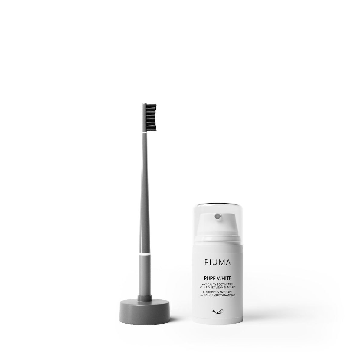 Set Periuta + Pasta de dinti 75ml Soft Asphalt Grey, Piuma