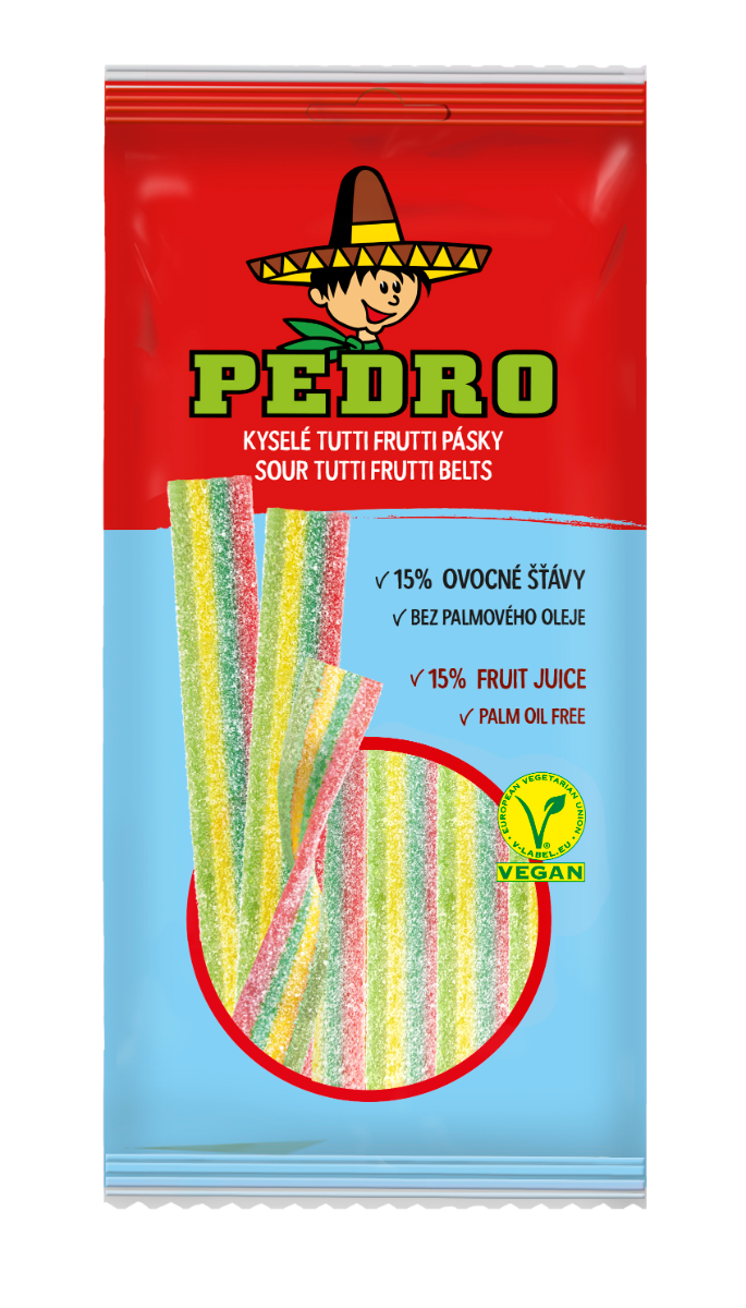 Bomboane gumate cu forma de panglica Tutti Frutii, 80g, Pedro