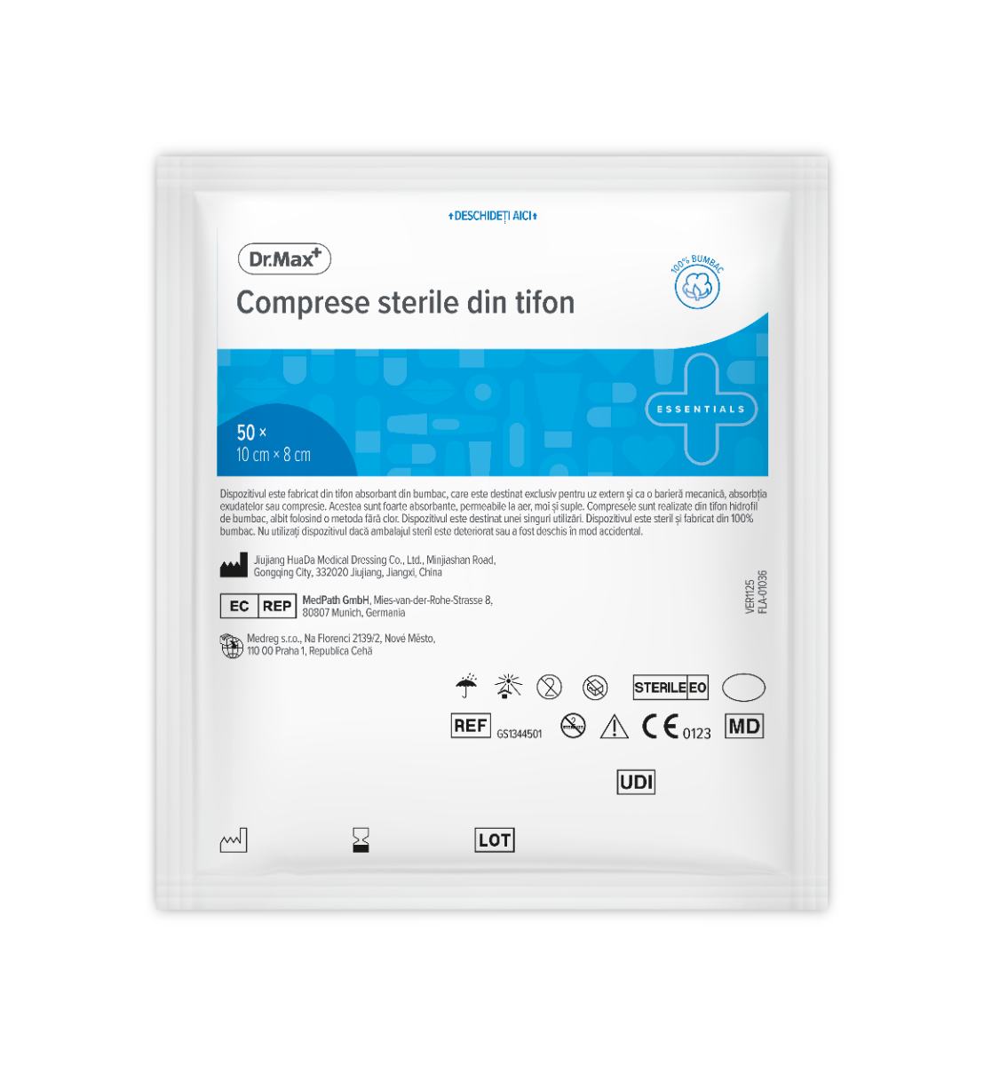 Dr. Max Comprese sterile din tifon 10x8cm, 50 bucati