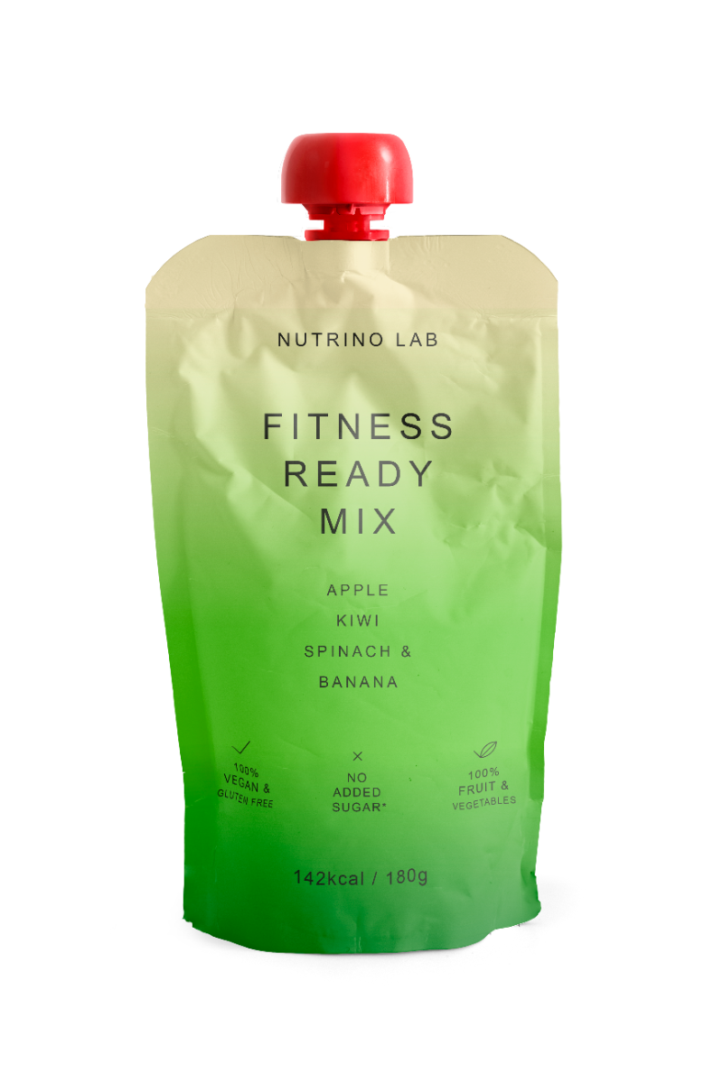 Piure pasteurizat din fructe si legume cu mere kiwi spanac si banane, 180g, Nutrino Lab