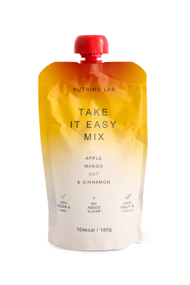 Piure pasteurizat din fructe cu mere mango cu adaos de ovaz si pudra de scortisoara, 180g, Nutrino Lab