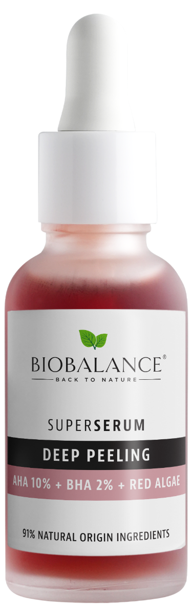Super Serum Exfoliere Profunda cu AHA 10% + BHA 2% + Extract de Alge Rosii, 30ml, Bio Balance