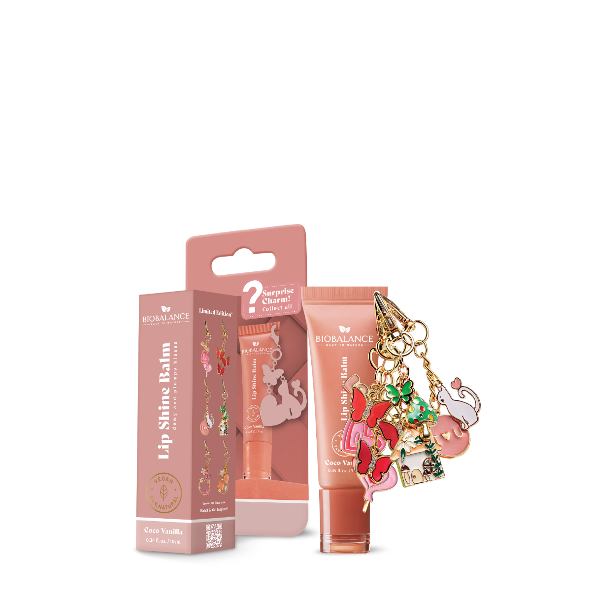 Balsam de buze cu efect lucios si breloc surpriza Coco Vanilla, 10ml, Bio Balance