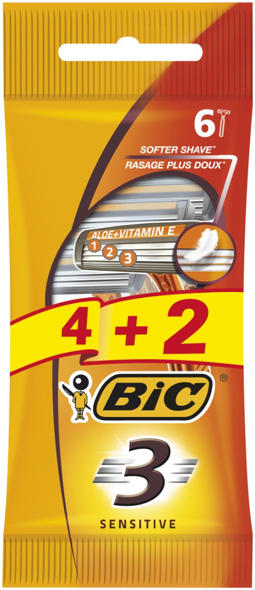 Pachet Aparat de ras 3 Sensitive, 6 bucati, BIC