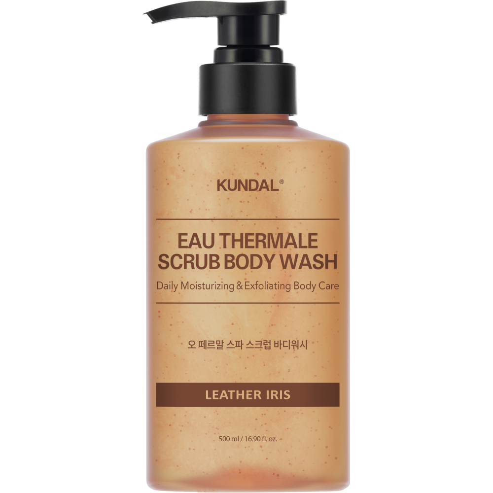 Gel de dus exfoliant pentru corp cu apa termala Leather Iris, 500ml, Kundal