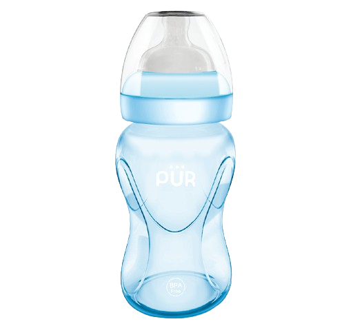 Biberon cu gura larga albastru +6luni, 250ml, PUR