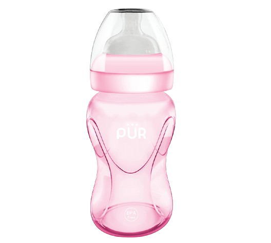 Biberon cu gura larga roz +6luni, 250ml, PUR
