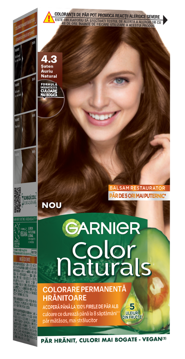 Vopsea de par permanenta Color Naturals 4.3 Saten Auriu Natural, 112ml, Garnier