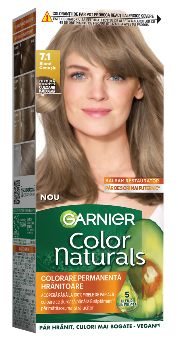 Vopsea de par permanenta Color Naturals 7.1 Blond Cenusiu, 112ml, Garnier