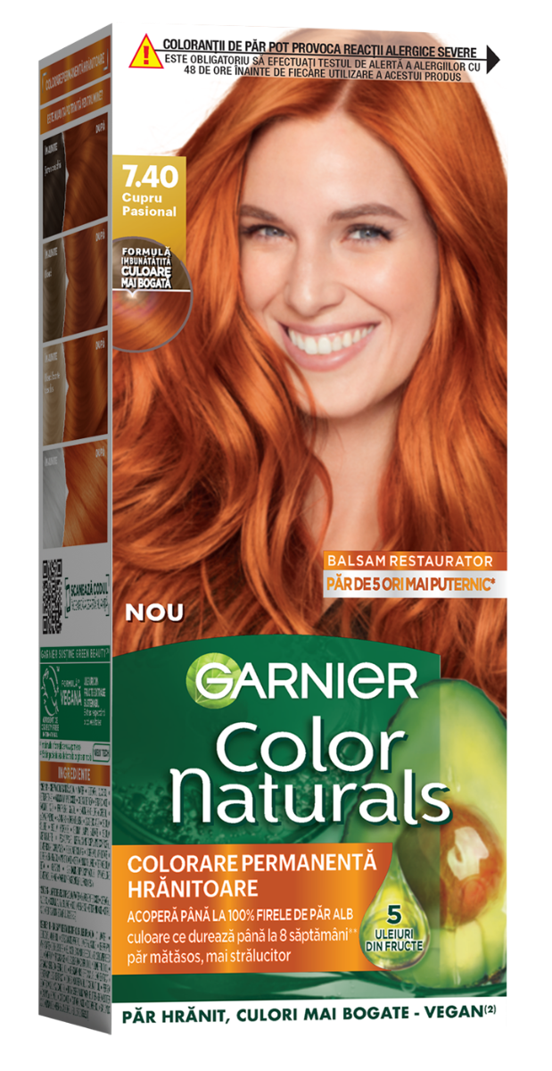 Vopsea de par permanenta Color Naturals 7.40 Cupru Pasional, 112ml, Garnier