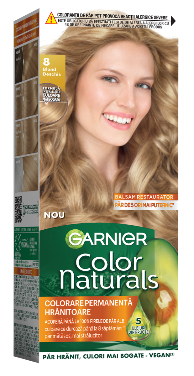 Vopsea de par permanenta Color Naturals 8 Blond Deschis, 112ml, Garnier