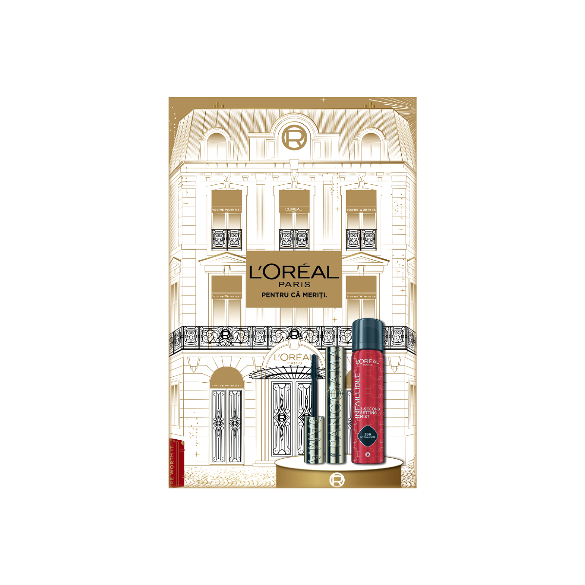 Pachet Spray de fixare Infaillible 3 Second Setting Mist 75ml + Mascara Panorama 9.9ml, L'Oreal Paris