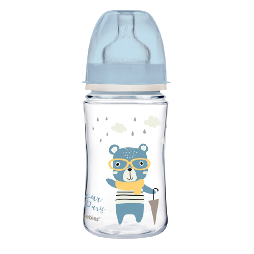 Biberon albastru anticolici cu gat larg PP Bonjour Paris, 240ml, Canpol babies