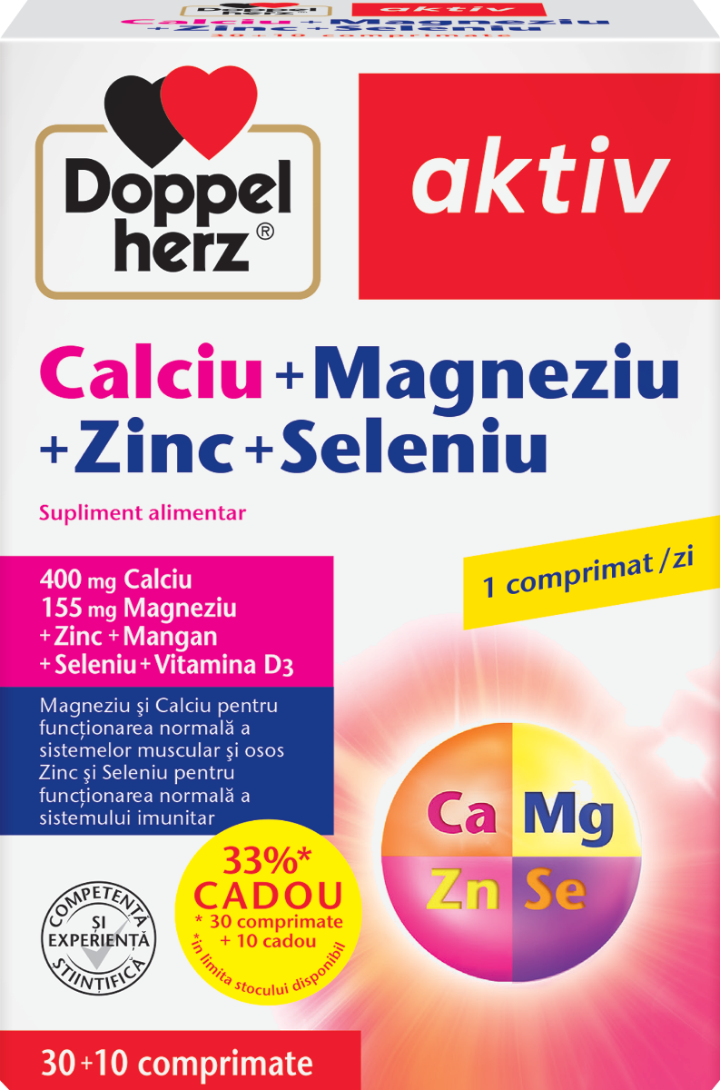 Calciu + Magneziu + Zinc + Seleniu, 30 + 10 comprimate, Doppelherz