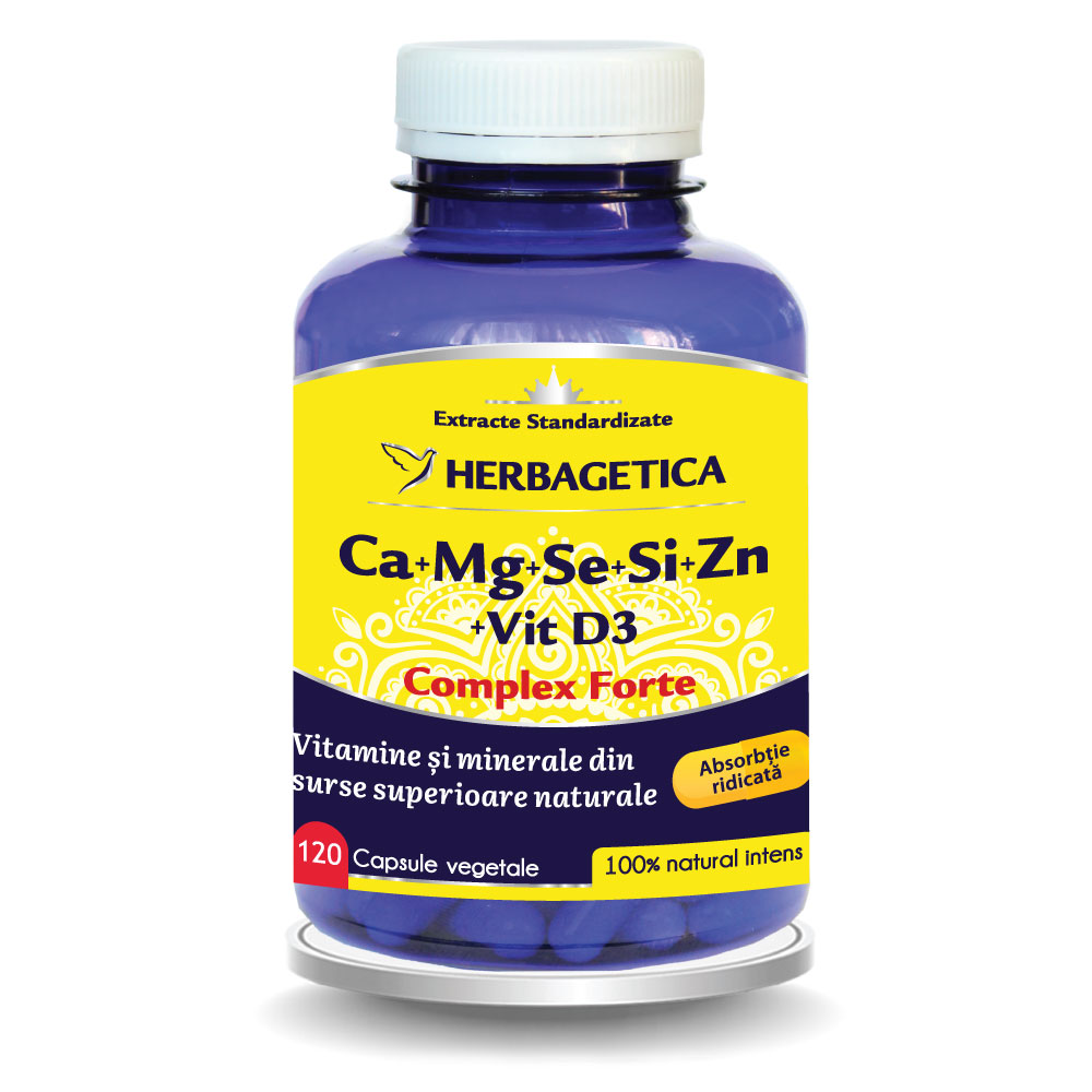 Ca+Mg+Se+Si+Zn Organice cu Vitamina D3, 120 capsule, Herbagetica