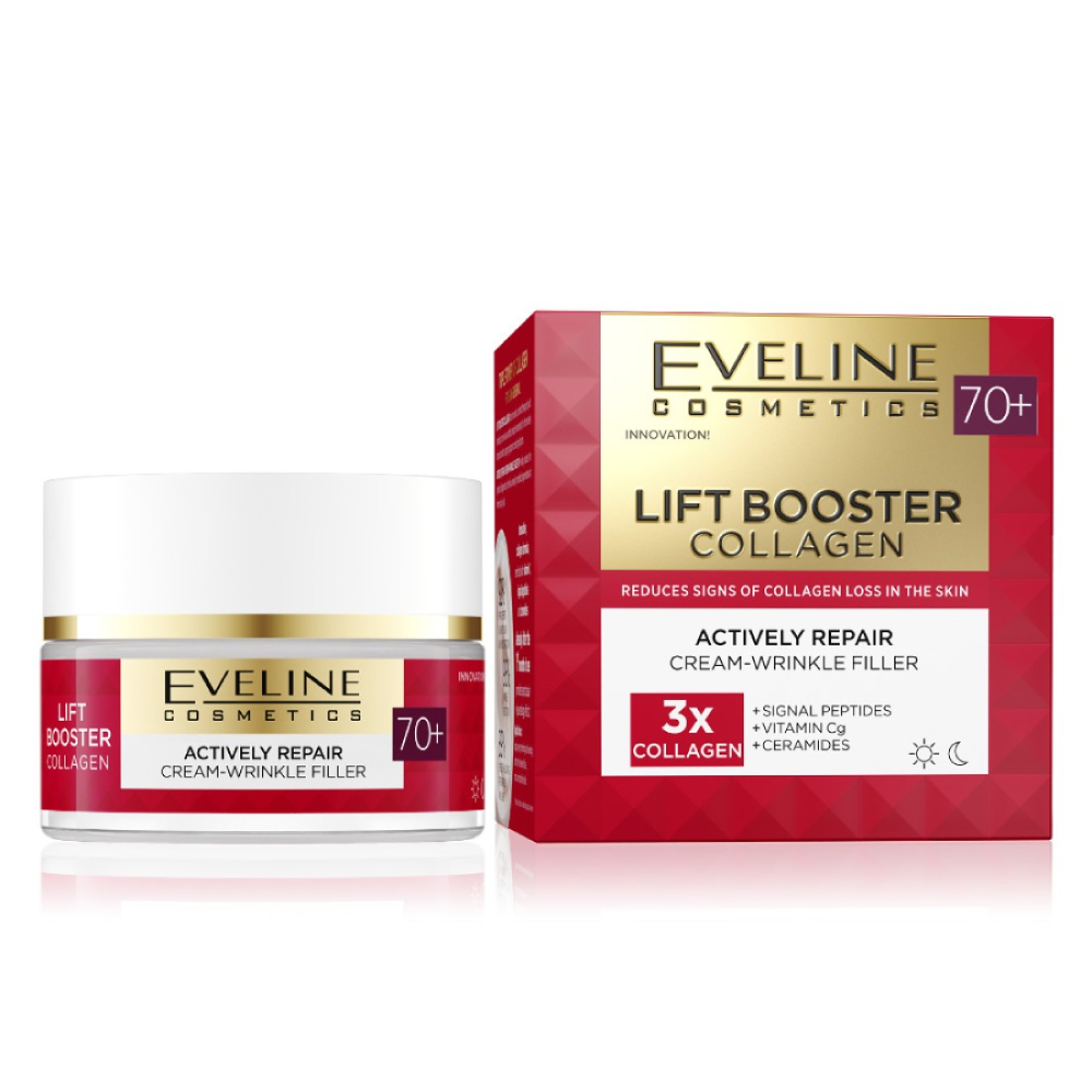 Crema de fata anti-rid 70+ reparatoare Lift Booster Collagen, 50ml, Eveline Cosmetics
