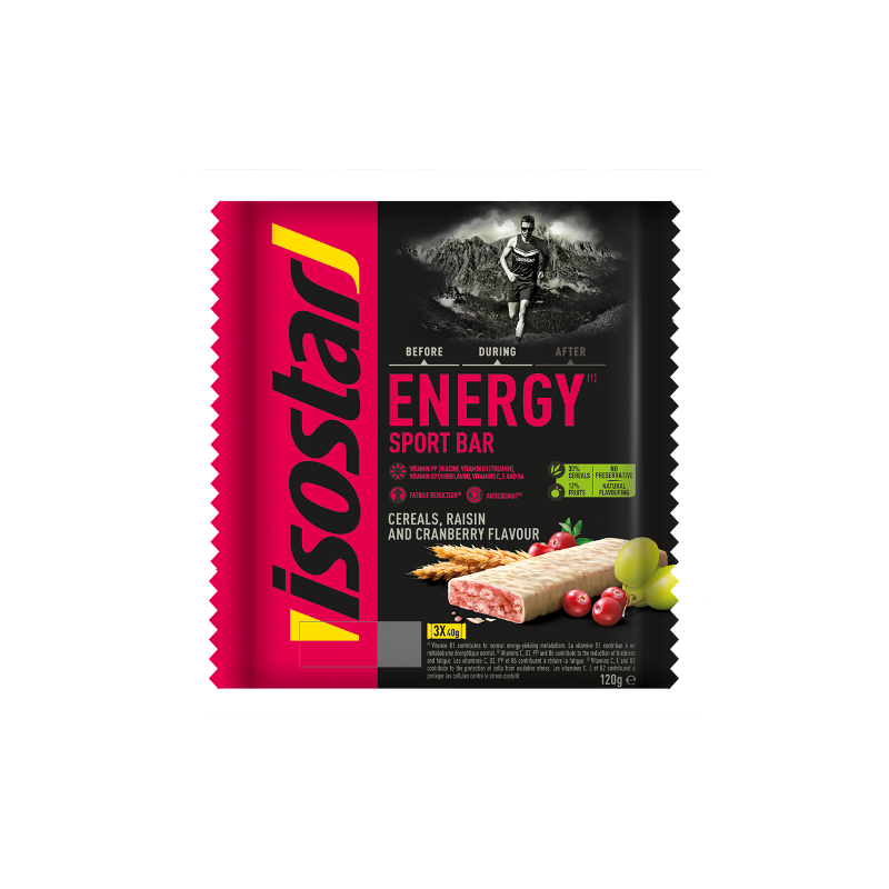 Batoane energizante cu merisoare si stafide High Energy Bar Antiox, 3 x 40g, Isostar