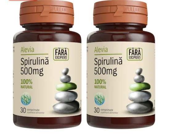 Pachet Spirulina 500mg 1+1 Gratuit, 2 x 30 comprimate, Alevia