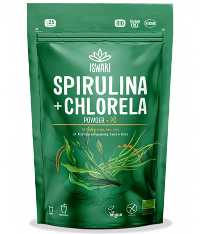 Pulbere bio de spirulina si chlorella, 125g, Iswari