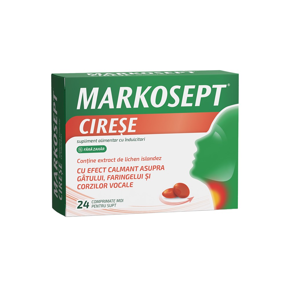 Markosept cu aroma de cirese, 24 comprimate moi pentru supt, Fiterman