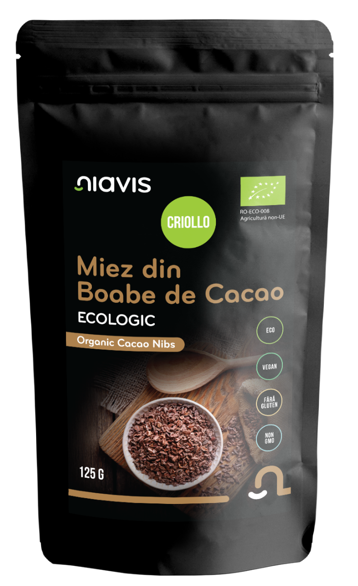 Miez din boabe de cacao ecologice, 125g, Niavis