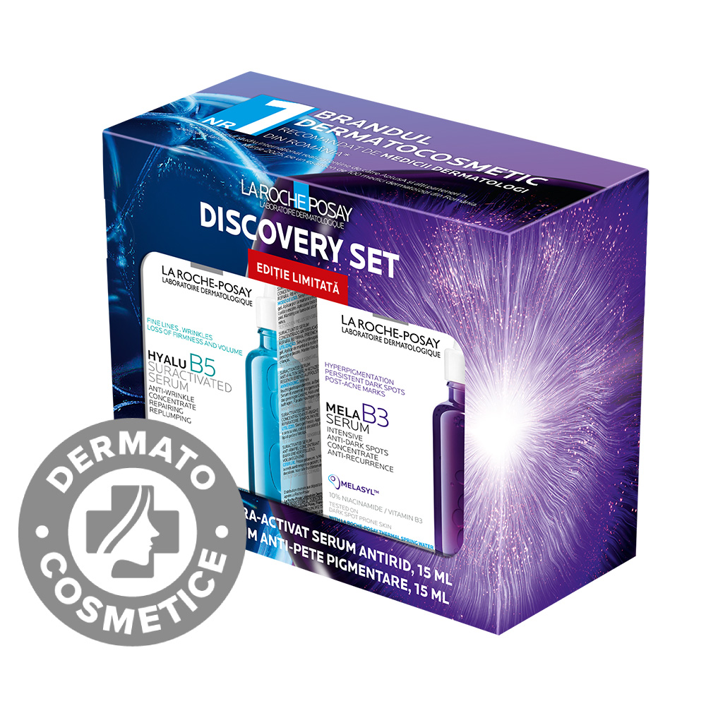 Pachet Hyalu B5 Ser concentrat antirid cu Acid Hialuronic si Vitamina B5 15ml + La Roche-Posay Mela B3 Ser concentrat intensiv pentru corectarea petelor pigmentare 15ml,  La Roche-Posay