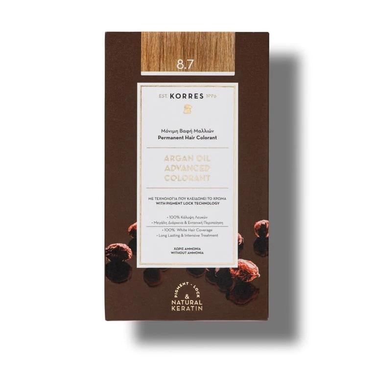 Vopsea de par Argan Oil 8.7 Toffee, 50ml, Korres