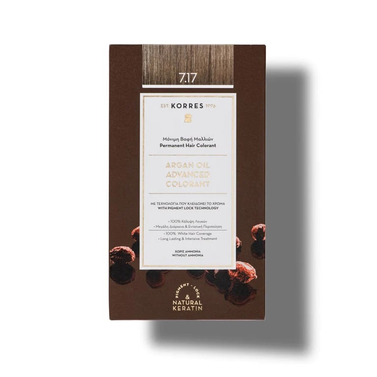 Vopsea de par Argan Oil 7.17 Dark Blonde Beige, 50ml, Korres