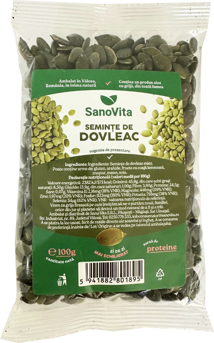 Seminte de dovleac, 100g, SanoVita