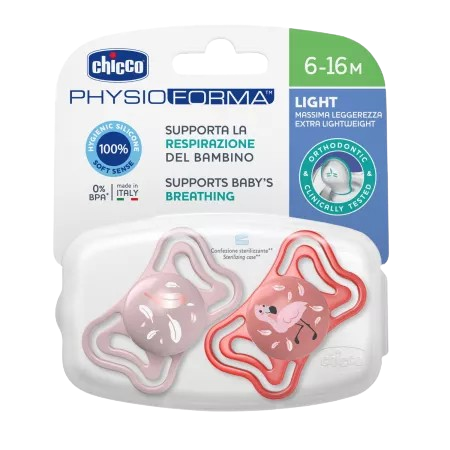 Suzete din silicon pentru copii 6-16 luni PhysioForma Light Glow Roz, 2 bucati, Chicco