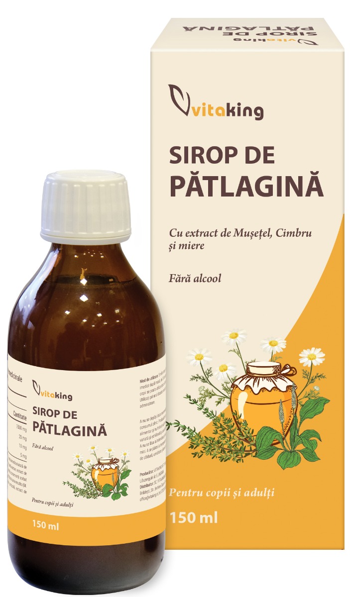 Sirop de patlagina cu extract de musetel cimbru si miere, 150ml, Vitaking