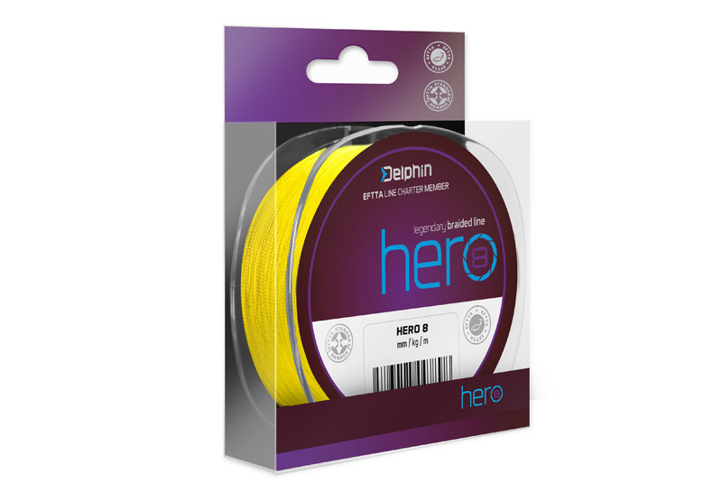 Fir Textil Delphin HERO 8, Galben-Fluo, 300m (Diametru fir: 0.18 mm)