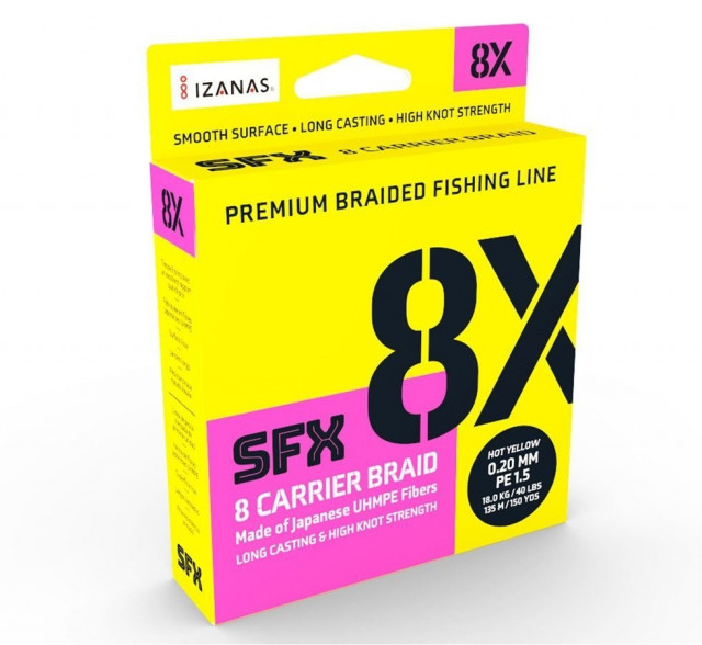 Fir textil Sufix SFX 8 Carrier Braid, Galben, 135m (Diametru fir: 0.15 mm)