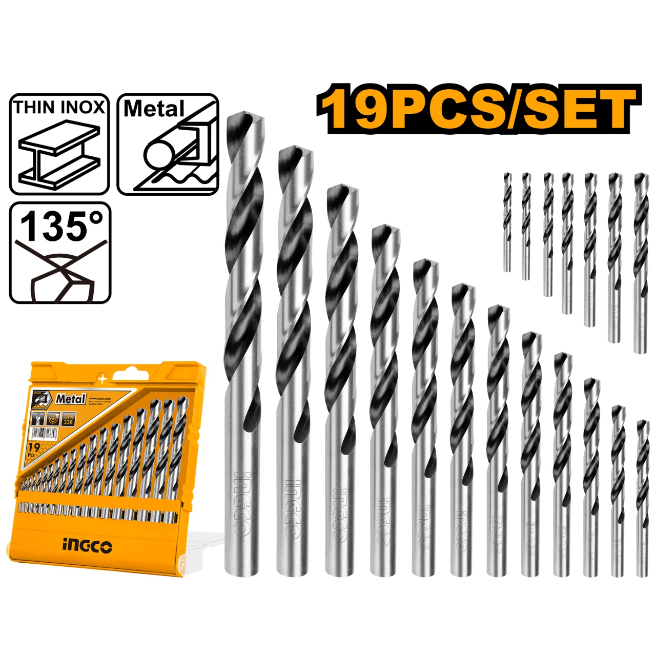 Set Burghie HSS pentru Metal 19 buc INGCO AKDB1195