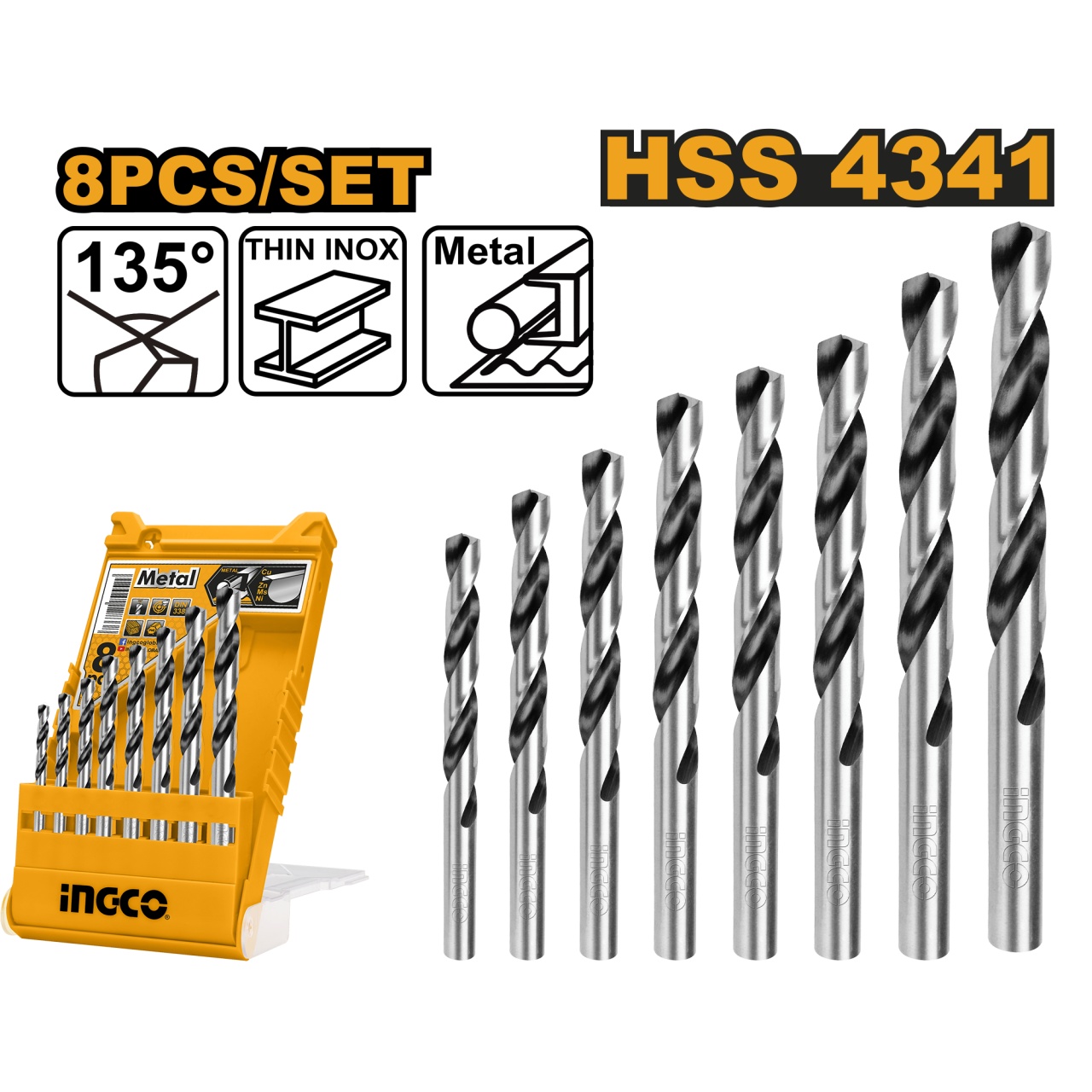 Set Burghie HSS Metal 8buc INGCO AKDB1088