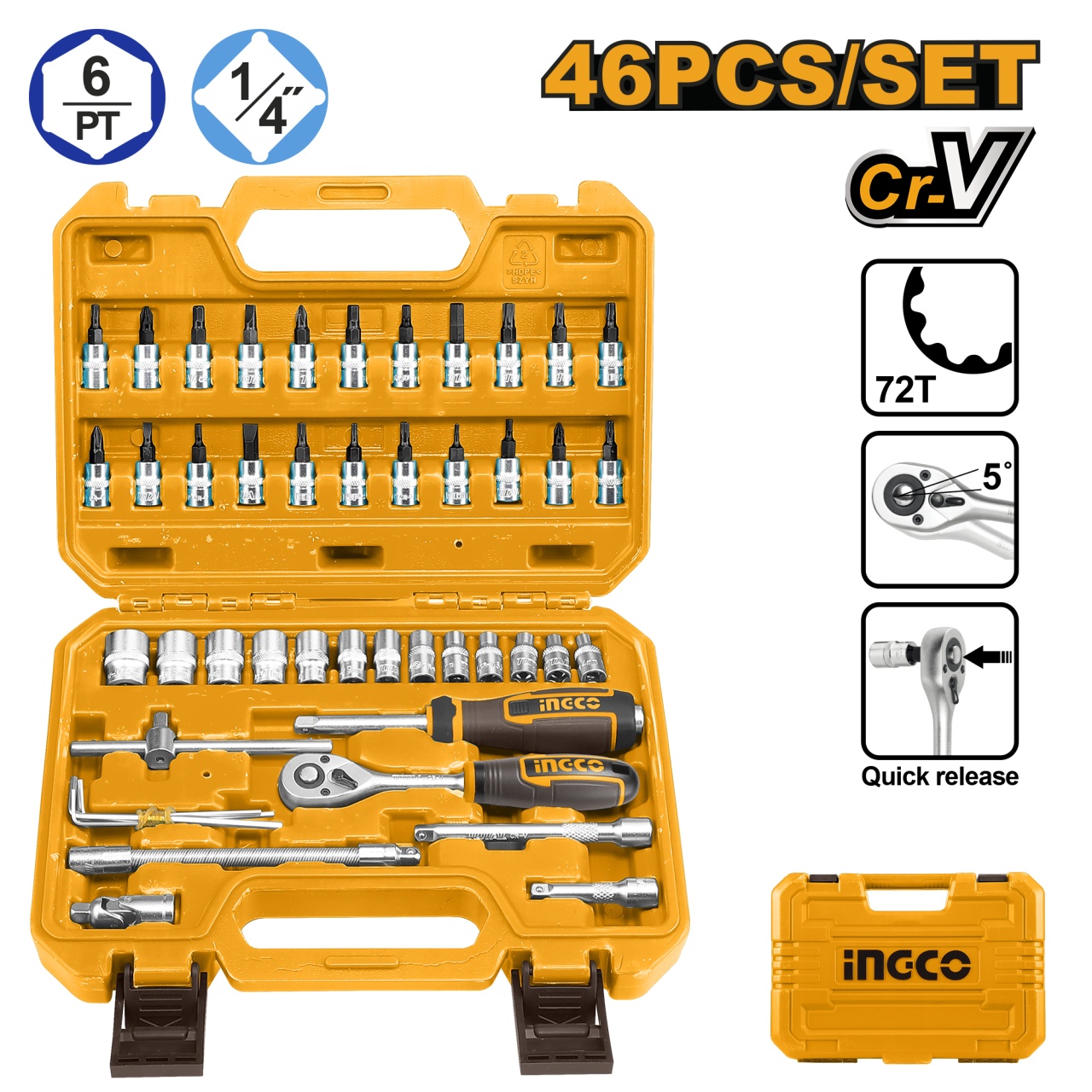 Trusa Tubulare 46buc 1/4" INGCO HKTS14462